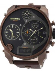 Diesel dz7246 SBA Men's Big Daddy Brown Leather Chronograph Watch with Four Time Zones