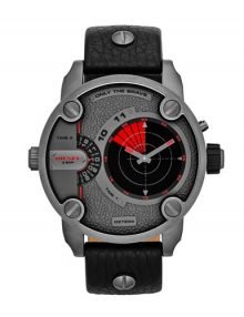 Diesel DZ7293 Little Daddy - Radar GMT Grey Dial Black Leather Men's Watch