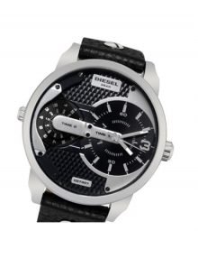 Diesel Mini Daddy DZ7307 Mens Silver-Tonestainless steelstainless steel Watch with Black Leather Band