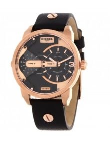 Diesel Mini Daddy DZ7317 Analog Display Quartz Mens Black Dial & Leather Band Watch