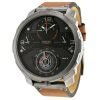 Diesel DZ7359 Machinus Chronograph Four Time Zone Dial Brown Leather Band Males Watch