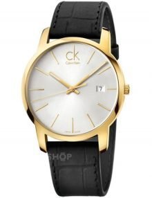 Calvin Klein K2G2G5C6 City Classic gold plated stainless steel Tone Black Leather Mens watch