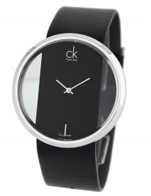 Calvin Klein K9423107 Quartz Genuine Black Leather Strap with Crystal Clear Dial Women's Watch