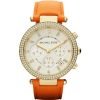 Michael Kors Parker MK2279 gold plated stainless steel Glitz Chronograph Orange Leather Women Watch