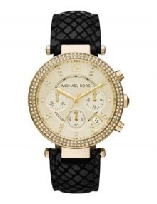 Michael Kors MK2316 Gold Dial Black Calfskin Strap Womens Watch