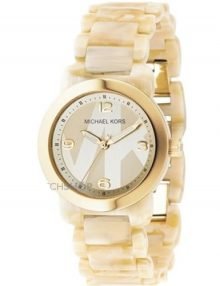 Michael Kors Horn And Goid Tone With MK Logo Dial Acrylic Watch