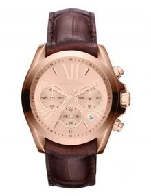 Michael Kors MK5703 Womens rose gold plated stainless steel Tone Dial Chronograph Watch with Bradshaw Brown Leather Strap