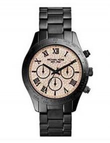 Michael Kors MK5978 Layton Chrono Black Rose Dial Glitz Watch 44mm