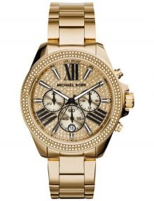 Michael Kors MK6095 Wren Women's Gold Dial Chronograph Crystal Pave Gold-plated Watch