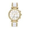 Michael Kors MK6119 Ladies Parker Multi-Function White Dial Watch with gold plated stainless steel Tone and White Acetate Band