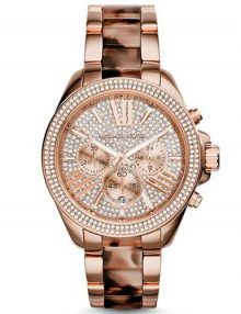 Michael Kors MK6159 Womans Wren Crystal Pave Dial rose gold plated stainless steel-Tone and Tortoise-Shell Acetate Watch