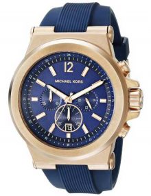 Michael Kors MK8295 Males Dylan Navy Dial Rose Gold-Tone Watch with Silicone Strap