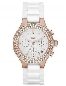DKNY NY2225 Chambers Rose Gold Stainless Females Watch with White Ceramic Band