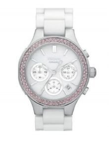 DKNY NY8524 Ladies White ceramic Chronograph Pink Crystal Glitz watch