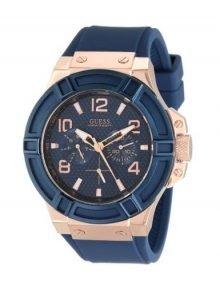 GUESS U0040G6 Men's Denim and Rose-gold plated stainless steel Tone Rigor Standout Casual Sport Watch