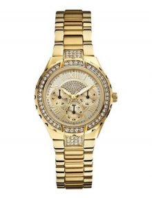 GUESS Women's U0111L2 Sparkling Hi-Energy Mid-Size gold plated stainless steel-Tone Watch