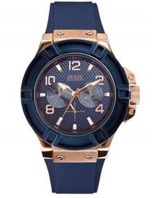 GUESS Men's U0247G3 Rigor Blue & rose gold plated stainless steel-Tone Silcone Casual Sport Watch