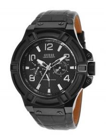 Guess W0040G1 Gents Rigor Black Leather Strap Watch