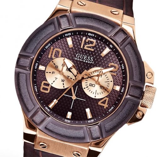 Guess Rigor Men's Brown Leather Wrist W0040G3 Watch-10708