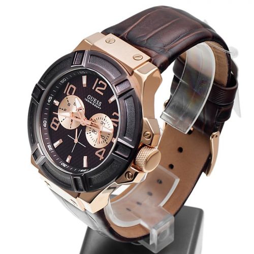 Guess Rigor Men's Brown Leather Wrist W0040G3 Watch-10709