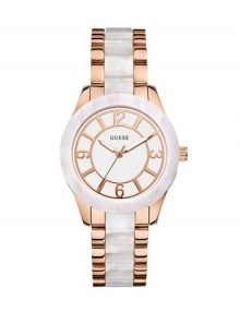 GUESS Women's W0074L2stainless steelstainless steel rose gold plated stainless steel-Tone & White Marbleized Watch