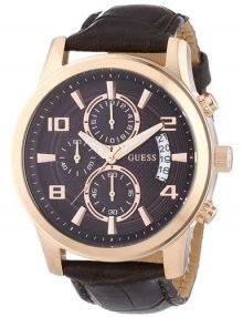 Guess W0076G4 Mensstainless steelstainless steel Chronograph Watch with Brown Leather Strap
