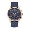 Guess W0380G5 Gents Blue Dial & Leather Strap Watch with rose gold plated stainless steel-Tone Case