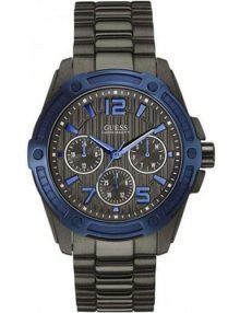 Guess W0601G1 Males Flagship Black Stainless Watch with Blue Stainless Case