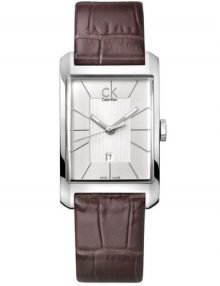 Calvin Klein Women's K2M23126 'Window' Silver Dial Brown Leather
