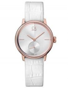 Calvin Klein K2Y236K6 Accent Women's White Dial Rose Gold PVD Leather Watch