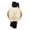 Michael Kors MK2315 Slim Runway Women's Gold Dial Black Leather Quartz Watch