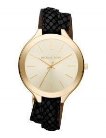 Michael Kors MK2315 Slim Runway Women's Gold Dial Black Leather Quartz Watch