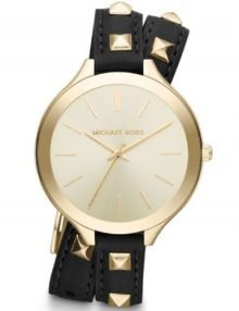 Michael Kors Runway Gold Womens' Mk2317 Leather Double Wrap Stud Watch-0