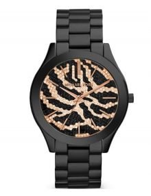 Michael Kors MK3316 Slim Runway Women's Rose Gold-Tone Pave With Zebra Pattern Watch