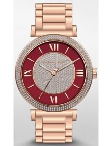 Michael Kors MK3377 Caitlin Women's Red Crystal Dial Rose Gold-Tone Bracelet Watch