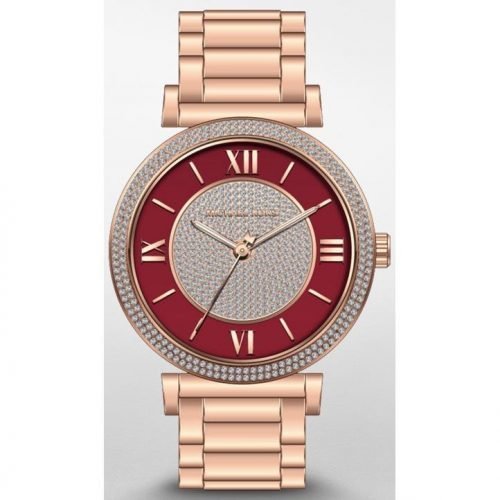 Michael Kors MK3377 Caitlin Women's Red Crystal Dial Rose Gold-Tone Bracelet Watch