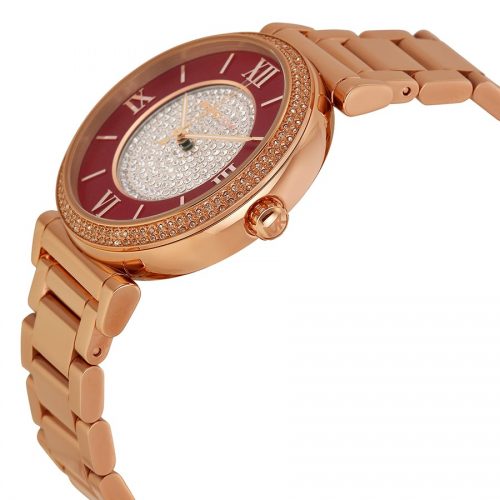 Michael Kors Caitlin Red Womens' Mk3377 Rose Gold Pave Crystal Watch-12464