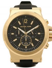 Michael Kors MK8445 Dylan Black Dial Gold-Tone Watch with Silicone Strap