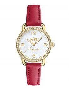 Coach 14502452 Delancey Ladies Gold Plated Round Watch with Red Leather band