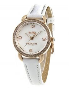 Coach 14502453 Delancey Ladies Gold Plated Round Watch with White Leather Band