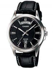 Casio MTP-1381L-1AV Enticer Gents Black Leather Round Watch