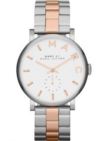 Marc Jacobs Ladies White Mid Size Dial Two Tone Rose Gold Slim Baker MBM3312 Watch