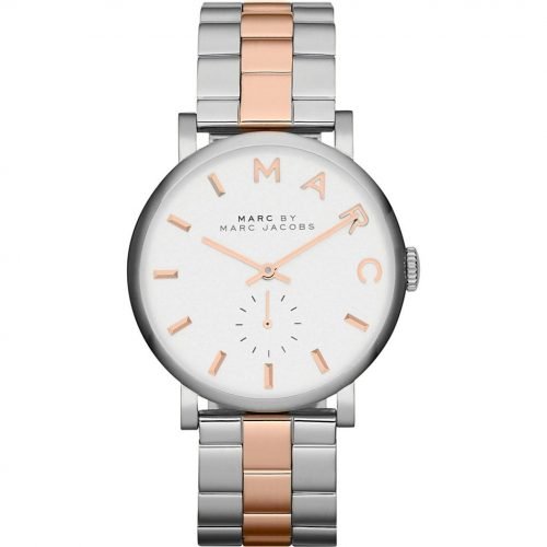Marc Jacobs Ladies White Mid Size Dial Two Tone Rose Gold Slim Baker MBM3312 Watch