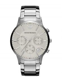 Emporio Armani AR2458 Gentss Chronograph White Dial Watch with Silverstainless steelstainless steel Bracelet