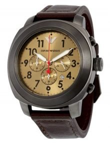 Armani Sportivo ar6057 men's gold watch - chronograph mid black ion case leather band