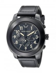 Armani Sportivo ar6063 men's black watch - chronograph mid black ion case leather band