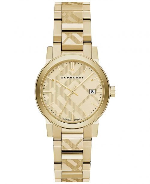 Burberry Women's 34mm Gold Check Stamped Stainless Steel