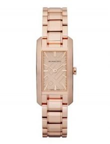 Burberry Check Engraved Rectangle Ladies-small rose gold plated stainless steel Dialstainless steelstainless steel Watch BU9502