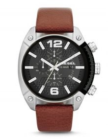 Diesel oversizeflow dz4298 men's black watch - chronograph mid steel case leather band