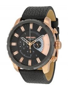 Diesel Stronghold dz4349 men's black watch - chronograph mid black ion case leather band
